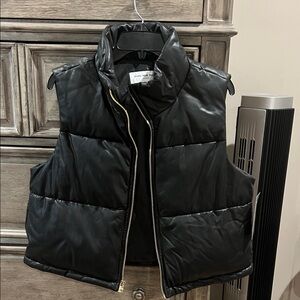 Marc New York Black Vegan Leather  Puffer Vest